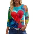 thumbnail image 3 of Resicozy Valentines Shirts for Women Fashion 2026 Cute Love Heart Printed Tunic Tops Plus Size Casual Spring 3/4 Sleeve Blouses Blue S, 3 of 5