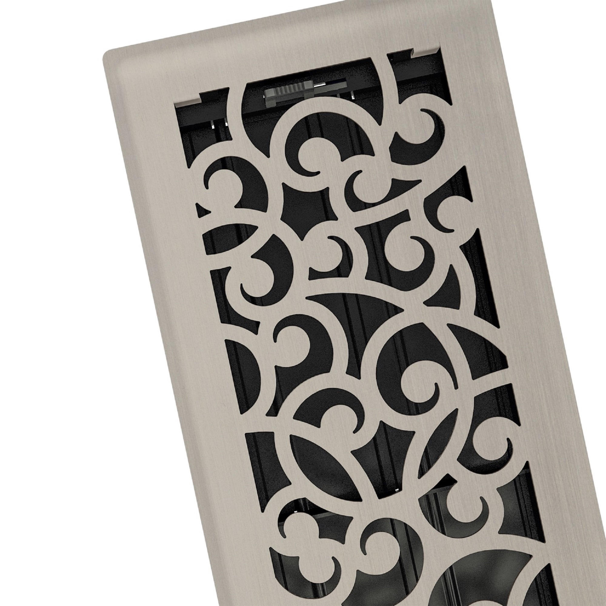 4in x 12in Wonderland Style Brushed Nickel Metal Heating and Cooling Air Floor Register (2 PACK) - Overall 5 1/4" x 13 1/4"
