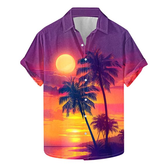 Yaoyar Men's Trendy Hawaiian Shirt Short Sleeve Summer Floral Print Short Sleeve Button Down Lapel Shirt Tropical Beach Style Tee