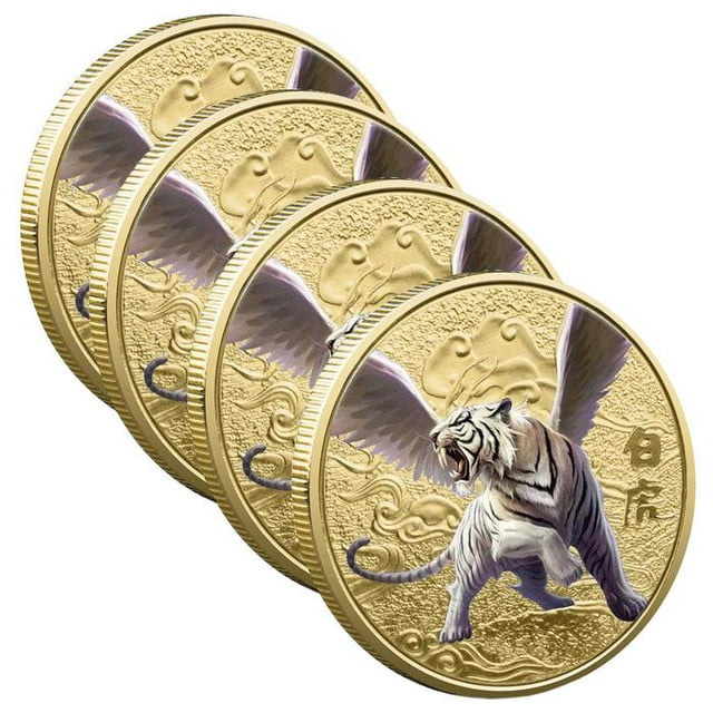 Monedas Conmemorativas VentDepot CoinWhiteTiger 4Pzas Pinzón Rosa Oro 4cm Espesor 3mm Hierro Chapeado en Oro