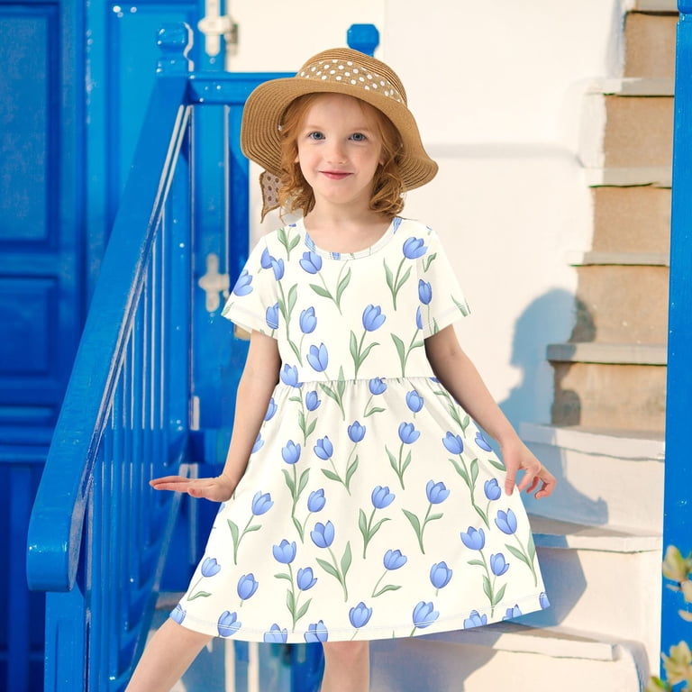 blue tulip dress Short Sleeve A-Line Cute Midi Casual Sundress 2-8 Years Crafted from a soft Fuchisa Ed Hardy Climbing Rose Color:Fuchsia Silver