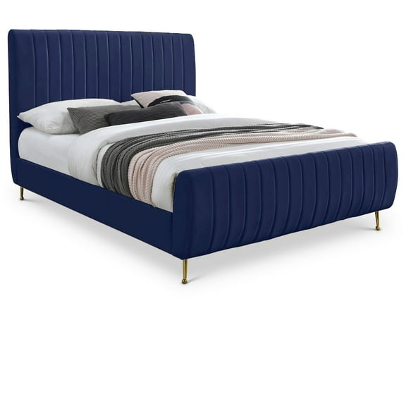 Meridian Furniture Zara Contemporary Navy Velvet Full Bed