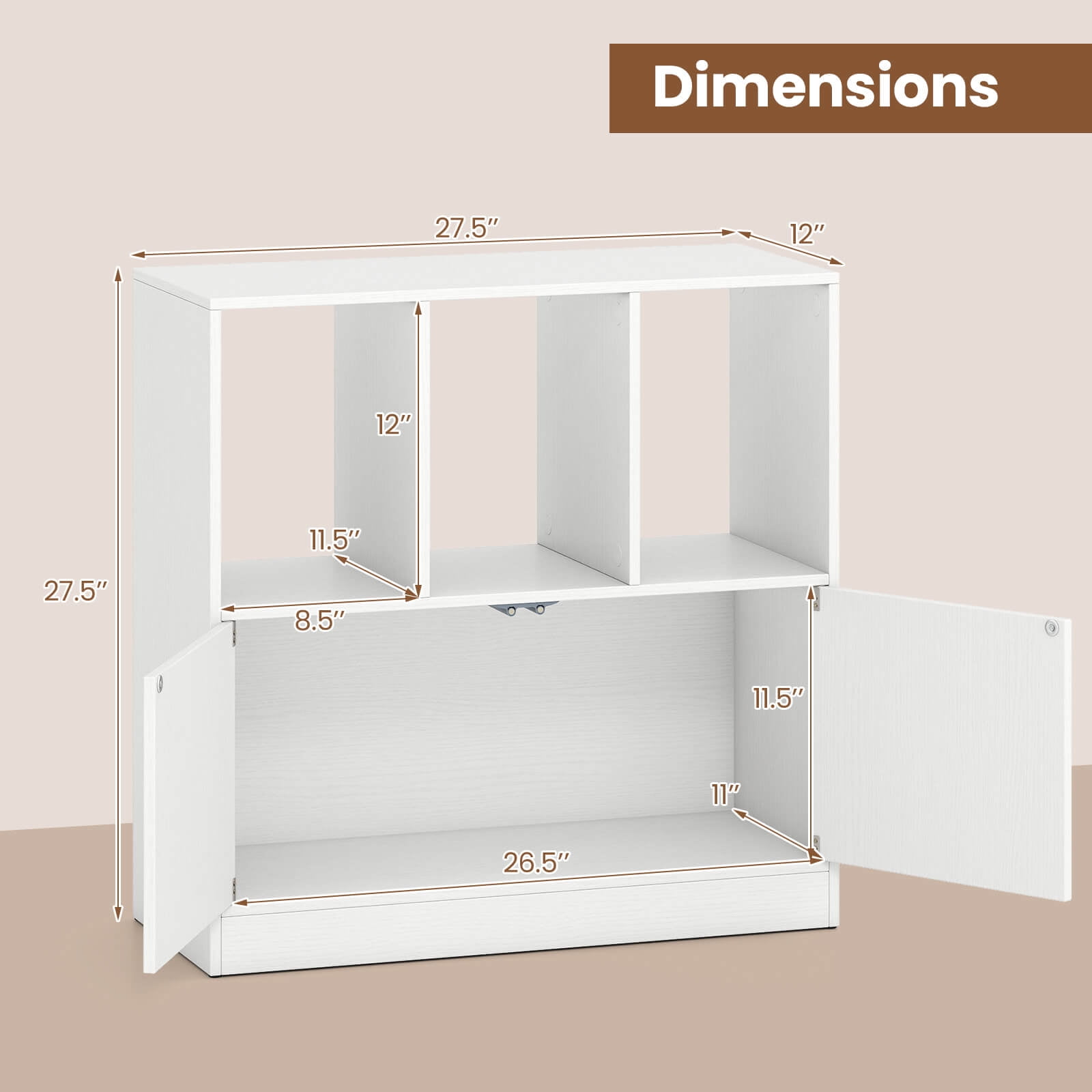 Costway 2 PCS Cube Bookcase with Doors, Open Compartments & Cabinet, Modern Display Shelf White
