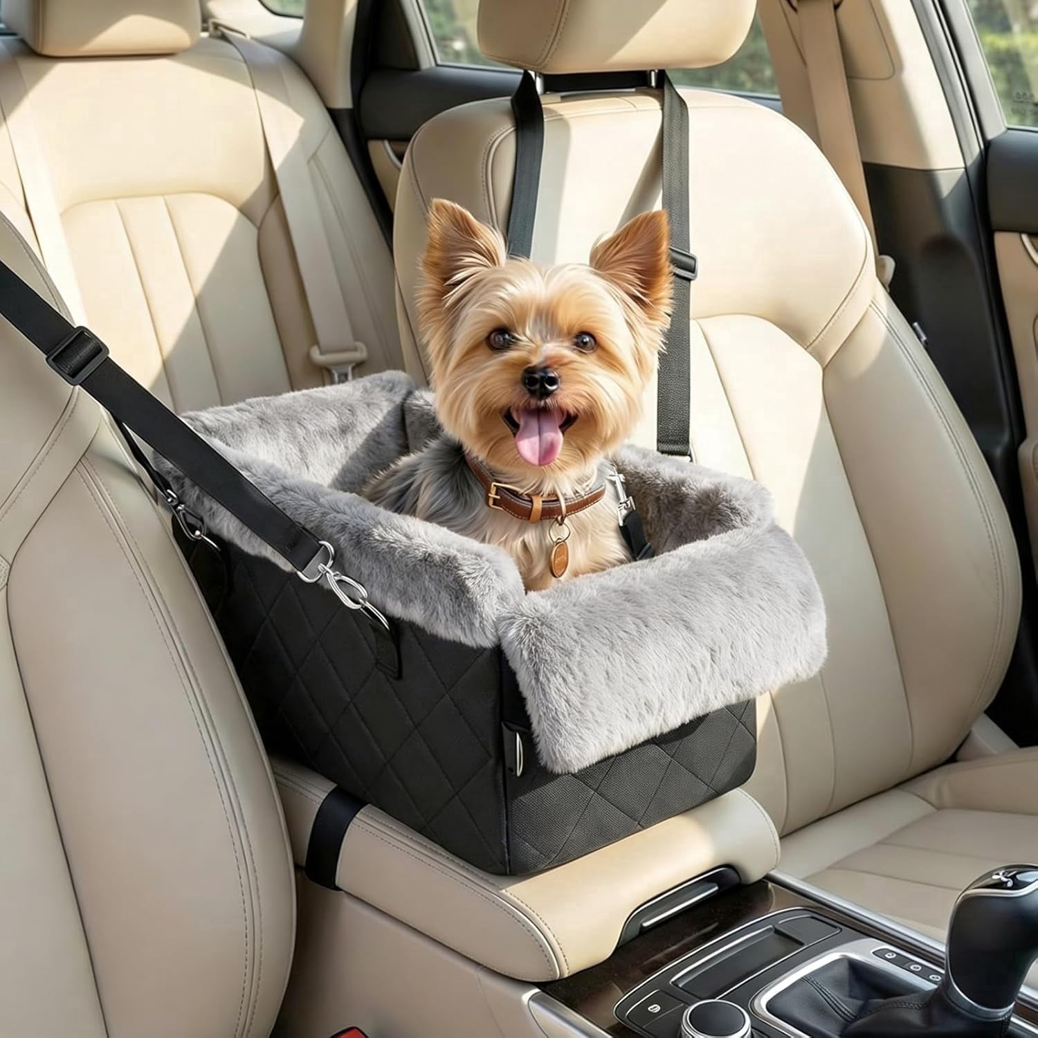 VavoPaw Dog Car Seat for Small Dogs,Center Console Dog Car Seat with Non-Slip and Strong Support,Soft Cushion Safety Belt, Cats Under 12 L