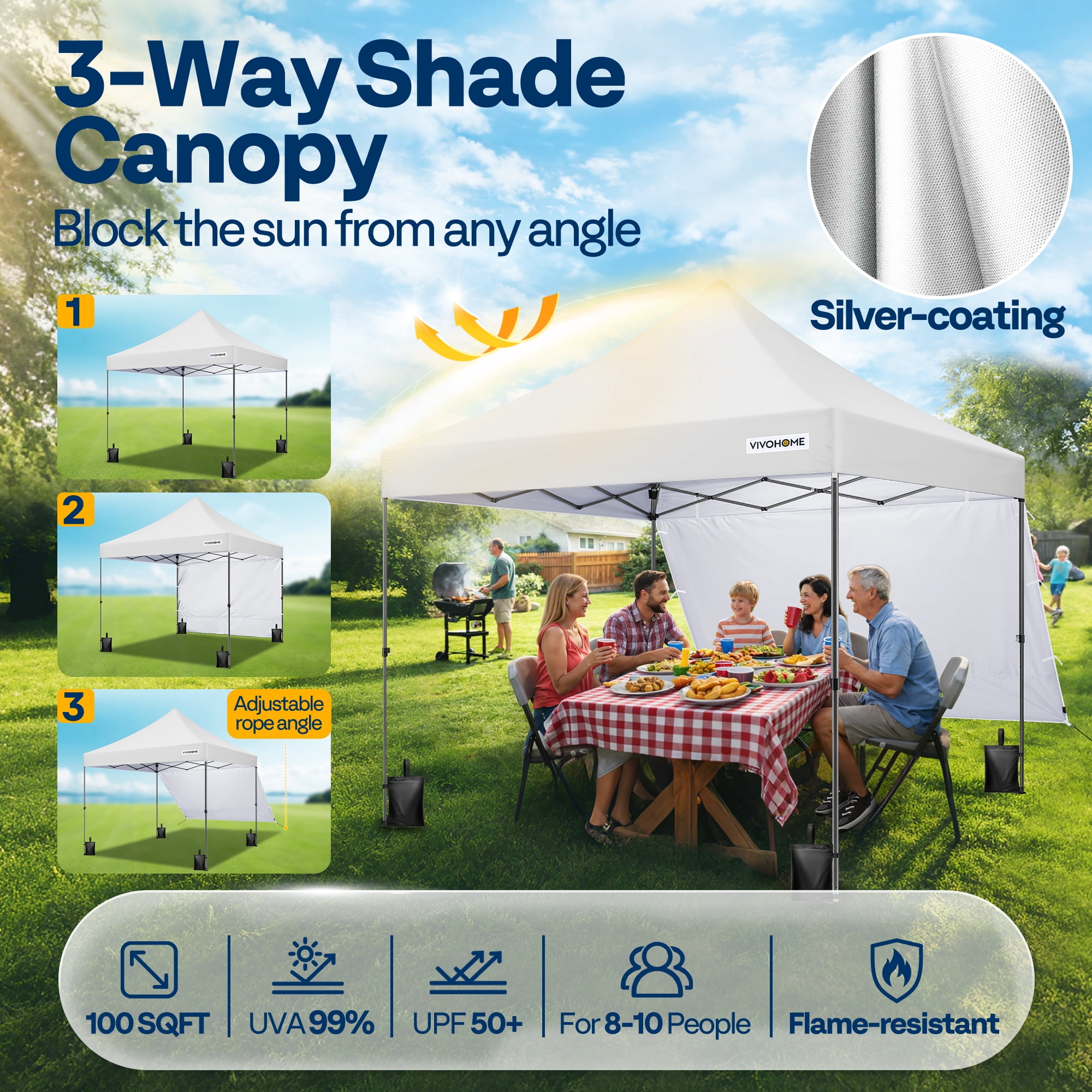 SPECSTAR 10x10 Heavy Duty Pop Up Outdoor Canopy Tent with Center Lock, Commercial Instant Waterproof Canopy Tent with 1 Side Wall Setup Easy for Events Parties Camping, White