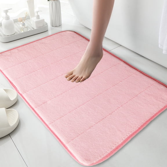 Thickened Fleece Bath Mats for Bathroom, Non-Slip Quilted Floor Mats for Kitchen Entrance Door, Absorbent Foam Foot Mats Solid Color 50x80cm/19.68x31.49in, Easy Clean Durable Waterproof Bathroom Rug