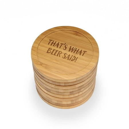 

BambooMN - Laser Engraved Coasters - Beer/Wine Themed - Round - That s What Beer Said! - 10 Pcs