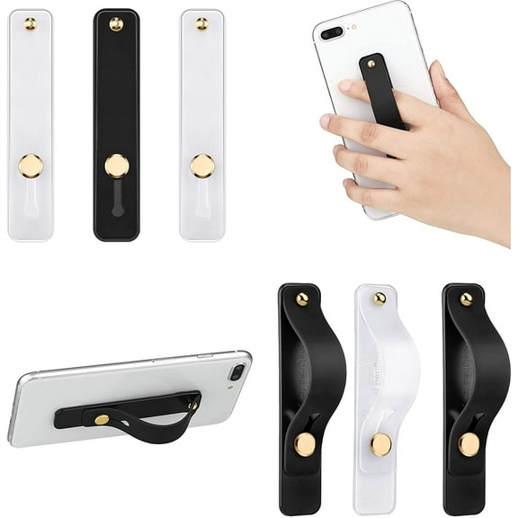 6 Pieces Phone Strap Grip Holder Finger Cell Phone Grip Telescopic Phone Finger Strap Stand Universal Finger Kickstand for Most Smartphones (White, Black)