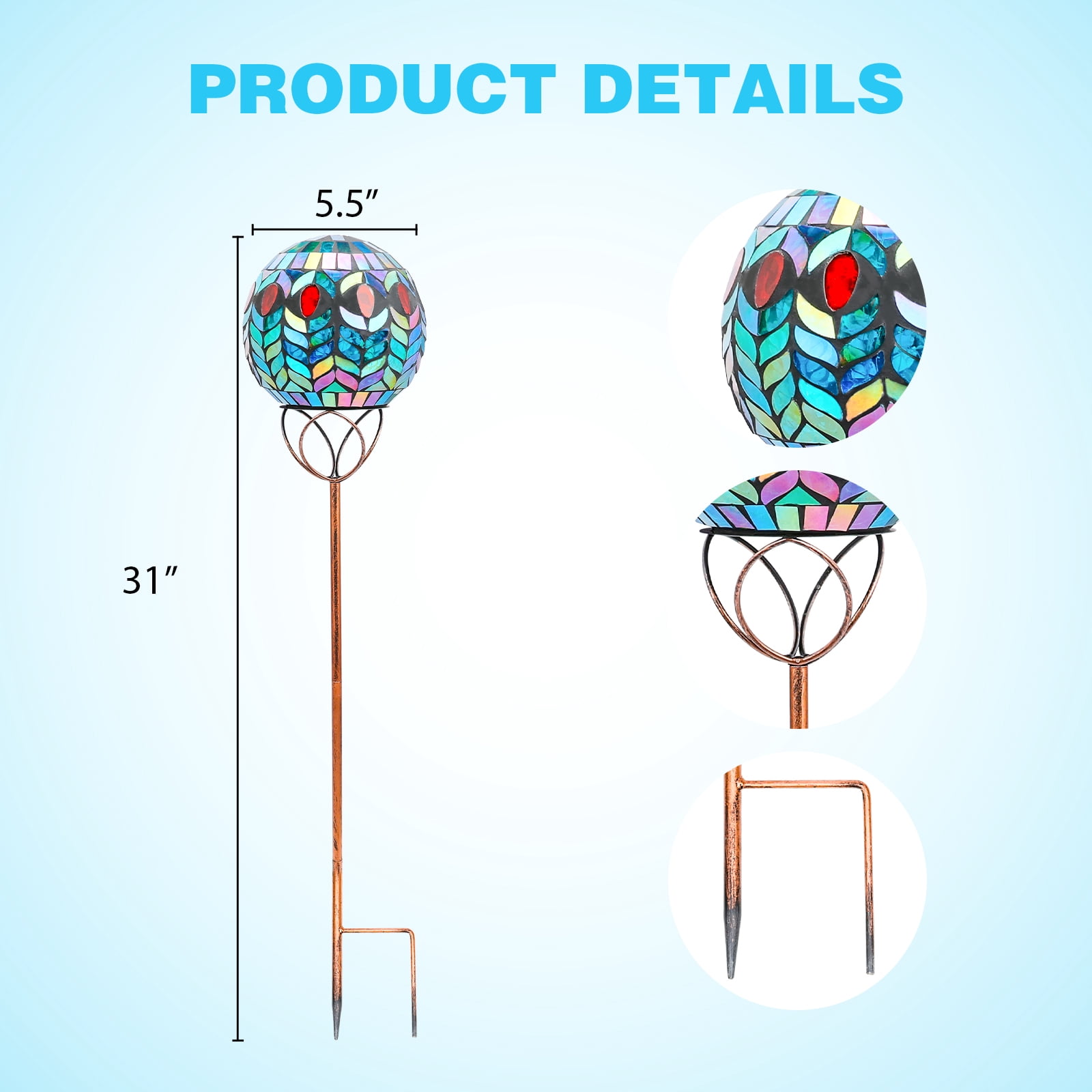 Solar Outdoor Garden Lights Decorative - Mosaic Solar Stakes Gazing Ball Waterproof Outdoor Lights Stakes for Pathway Yard Lawn Decoration