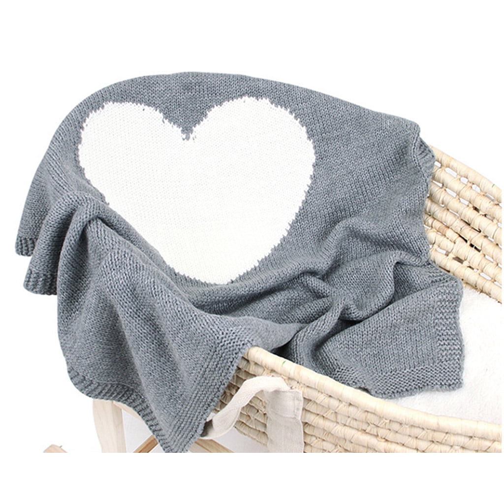 Loving Heart Baby Toddler Bedding Knitted Wrap Blanket Soft Pram Crib Blankets 