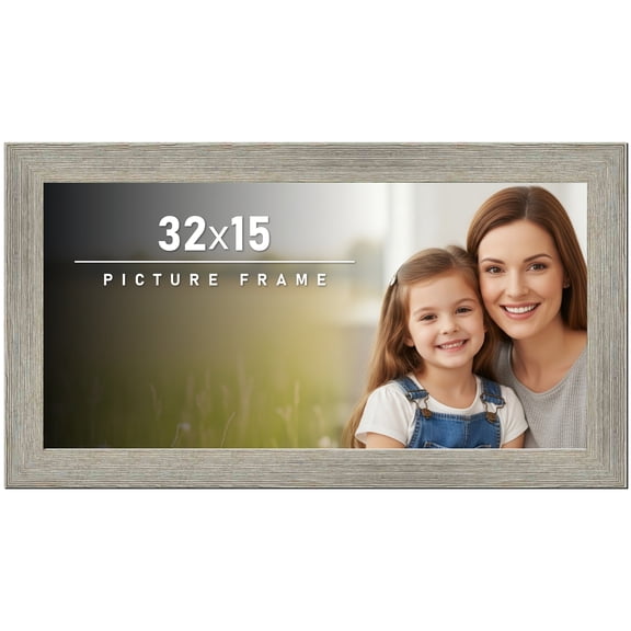 32x15 Frame Gray Barnwood Rustic Solid Wood Picture Frame | 1.5 Inch Moulding Width | Includes UV