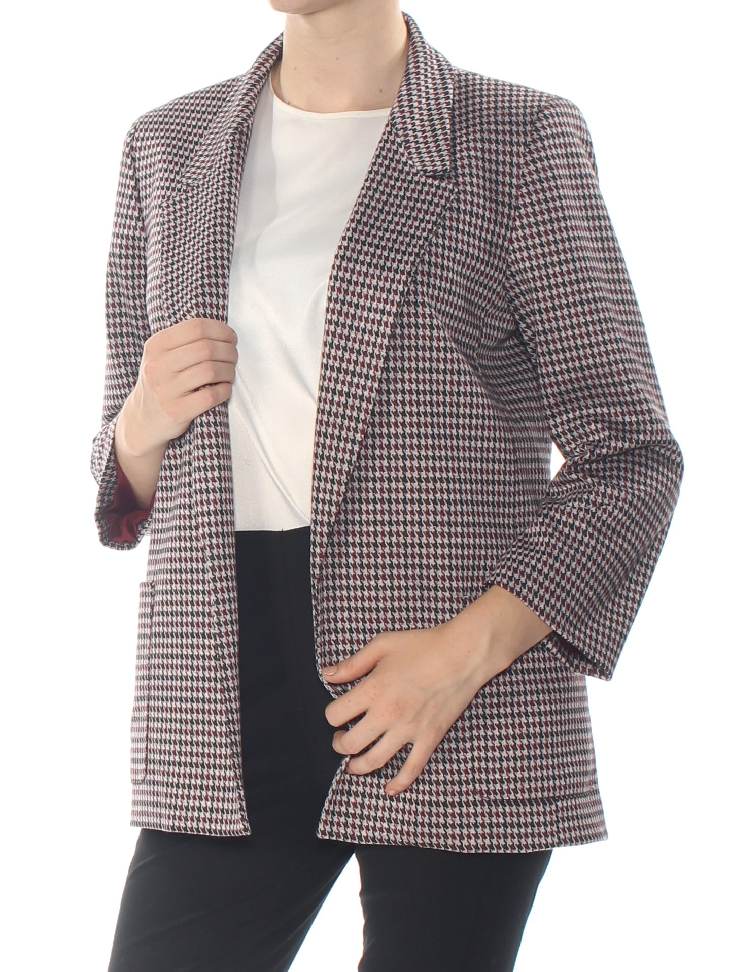 Burgundy Pocketed Kiss-front Blazer 