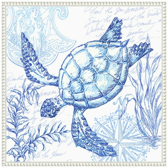 Amanti Art Coastal Sketchbook Turtle Framed Canvas Wall Art Print
