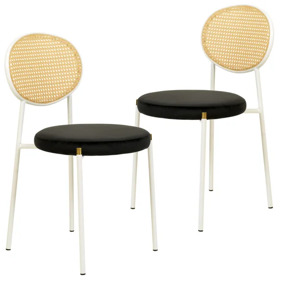 Euston Modern Upholstered Dining Chair with Round Wicker Back Style Set of 2