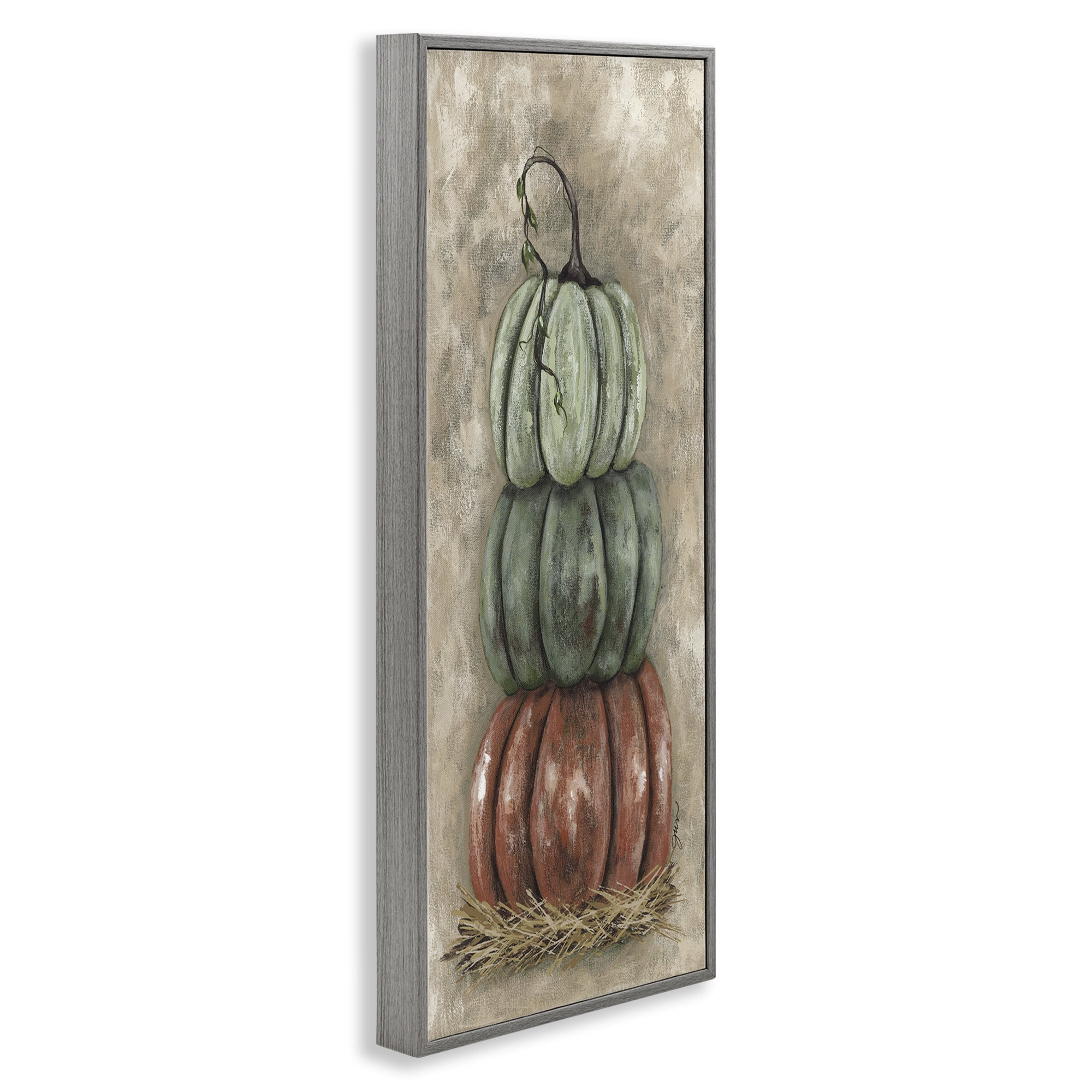 Stupell Industries Stacked Rustic Pumpkins Botanical & Floral Painting Gray Framed Art Print Wall Art, 13 x 30