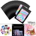 thumbnail image 4 of 100 bolsas de embalaje holográficas, impermeables, , herméticas, resellables, aromáticas negro Gloria Bolsas de Mylar a prueba de olores, 4 of 9