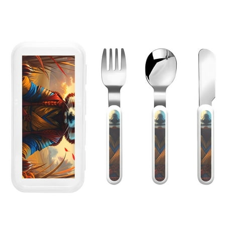 

Cauagu Prairie Meditating Raccoon Print 3-Pieces Toddler Cutlery Set Kids Silverware Set with Spoons Forks & Knife Stainless Steel Utensils for Kids Dishwasher Safe
