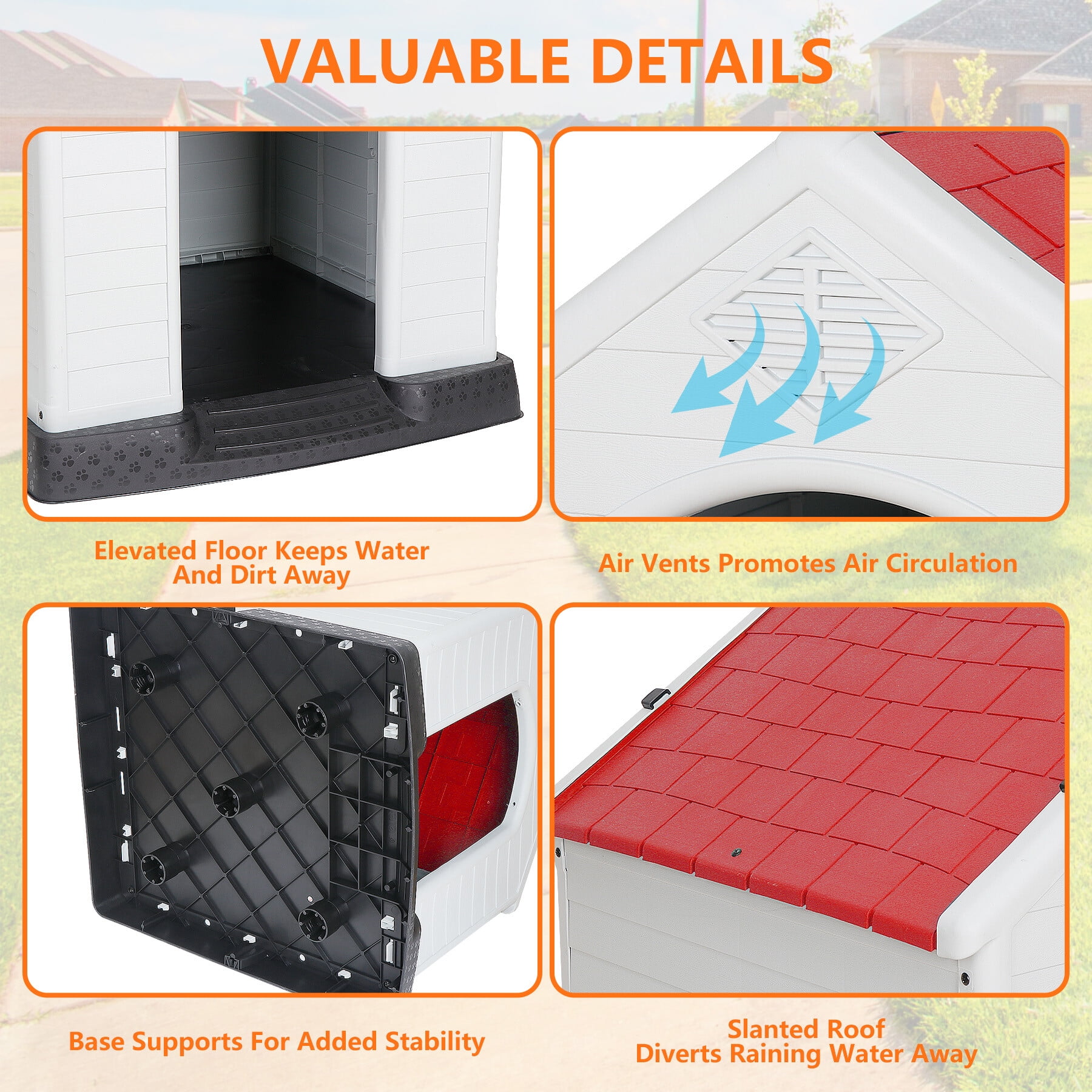 HomGarden 28-inch Plastic Dog House Medium Pet Puppy Shelter Waterproof Kennel Indoor Outdoor Red