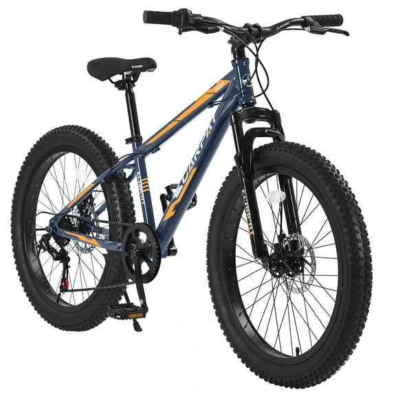 24" Fat Tire Bike for Adults with Front Suspension,SHIMANO 7 Speed Mountain Trail Bike,Grey