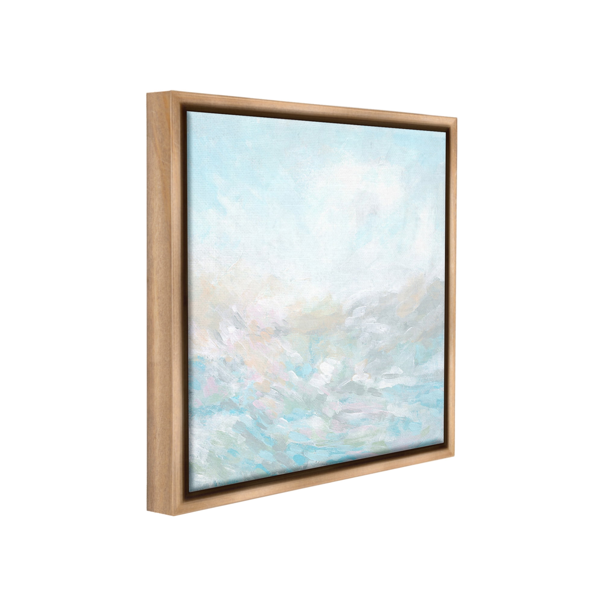 Stupell Industries Blue Abstract Waves Abstract Painting Brown Floater Framed Canvas Art Print Wall Art, 18 x 18