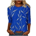 thumbnail image 2 of 3/4 Sleeve Tops for Women Casual Floral Printed Crewneck T Shirts Loose Fit Three Quarter Length Tunic Tops Cotton Pullover, 2 of 5