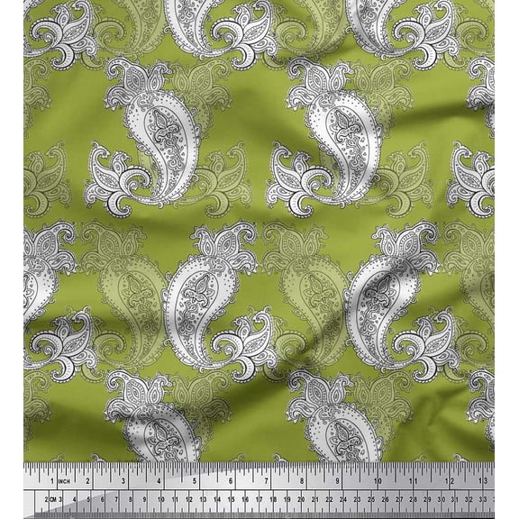 Soimoi Polyester Crepe Fabric Black Sketch Paisley Print Sewing Fabric Yard 42 Inch Wide
