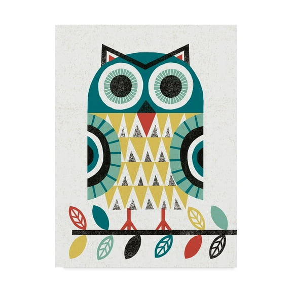 Trademark Fine Art 'Folk Lodge Owl V2 Teal' Canvas Art by Michael Mullan