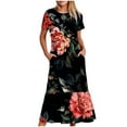 thumbnail image 2 of Wycnly Summer Dresses for Women Wedding Guest Dresses for Women Loose Flowy Pleated Swing Tunic Maxi Dresses with Pocket Ladies Trendy Daisy Print Crewneck Short Sleeve Long Sun Dress, 2 of 6