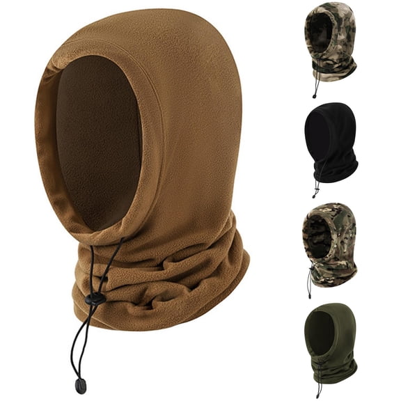 XIAOCHA Men’S Drawstring‑Adjust Balaclava Solid Outdoor Fall‑Winter Hood,Coffee