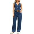 thumbnail image 1 of INSPIRAR CHIC Conjunto de Chaleco de Mezclilla para Mujer y Jeans de Mezclilla de 2 Piezas S Azul Oscuro, 1 of 5