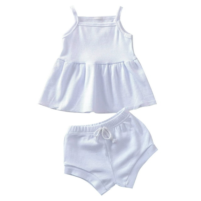 Xingqing 2 Pcs Robe Simple Sans Manches à Encolure Carrée pour Bébé Fille, Couleur Unie, Shorts