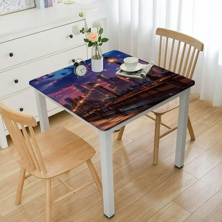 

Facannap Urban Skyline Square Tablecloth Outdoor Fitted 100% Polyester Fiber 40*40