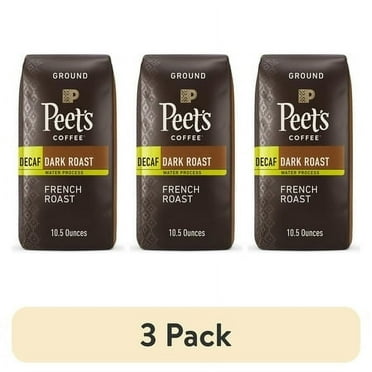 (3 pack) Peet's Coffee Decaf French Roast Premium Dark Roast Ground Coffee, Arabica, 10.5 oz