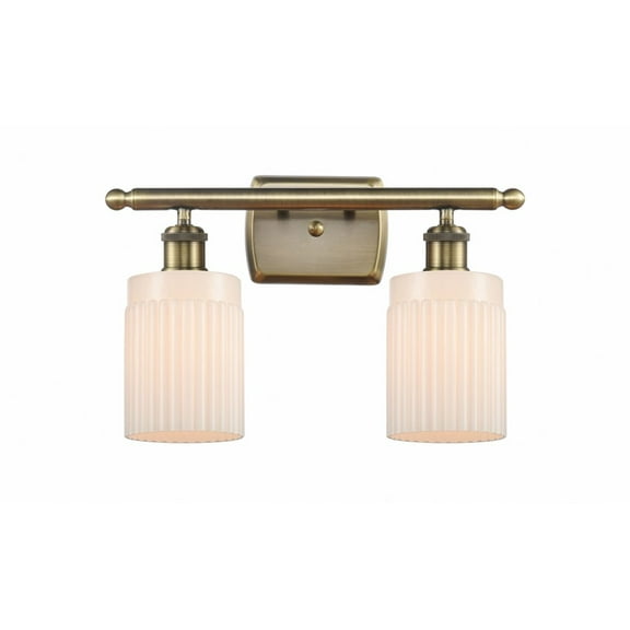 516-2W-AB-G341-Innovations Lighting-Hadley - 2 Light Bath Vanity In Art Deco Style-9 Inches Tall and 16 Inches Wide-Antique Brass Finish-Matte White