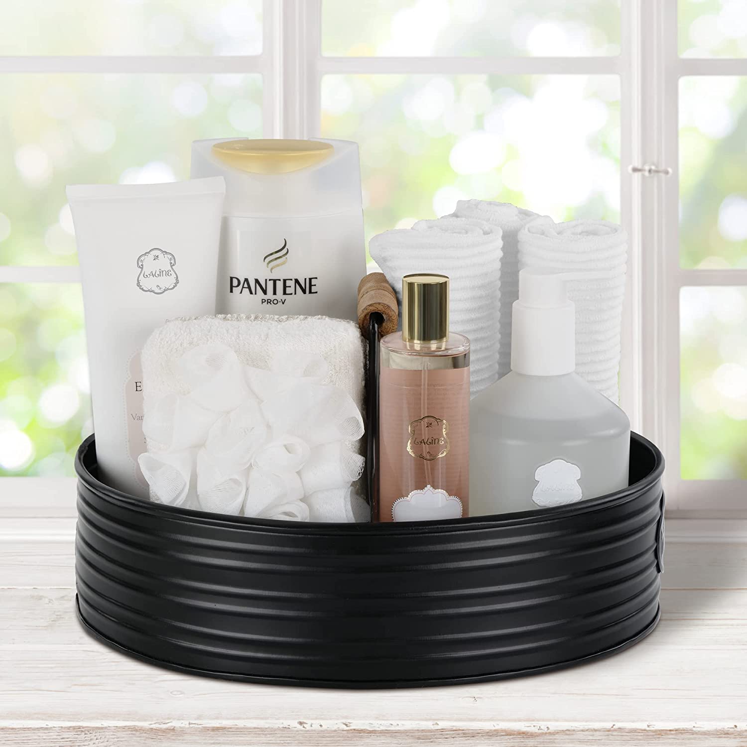 Autumn Alley Farmhouse Rustic Shower Caddy Basket for Bathroom - Toiletries Countertop Organizer, Decorative Bathroom Caddy, Bathroom Accessories with Toilette Label, 11" x 6.25", Black, Large