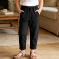 thumbnail image 2 of DJDLJWCJ Little Boys School Uniform Pants Straight Leg Elastic Waist Lightweight Casua Pants Summer Breathable Jogger Pants Black Size 8, 2 of 11