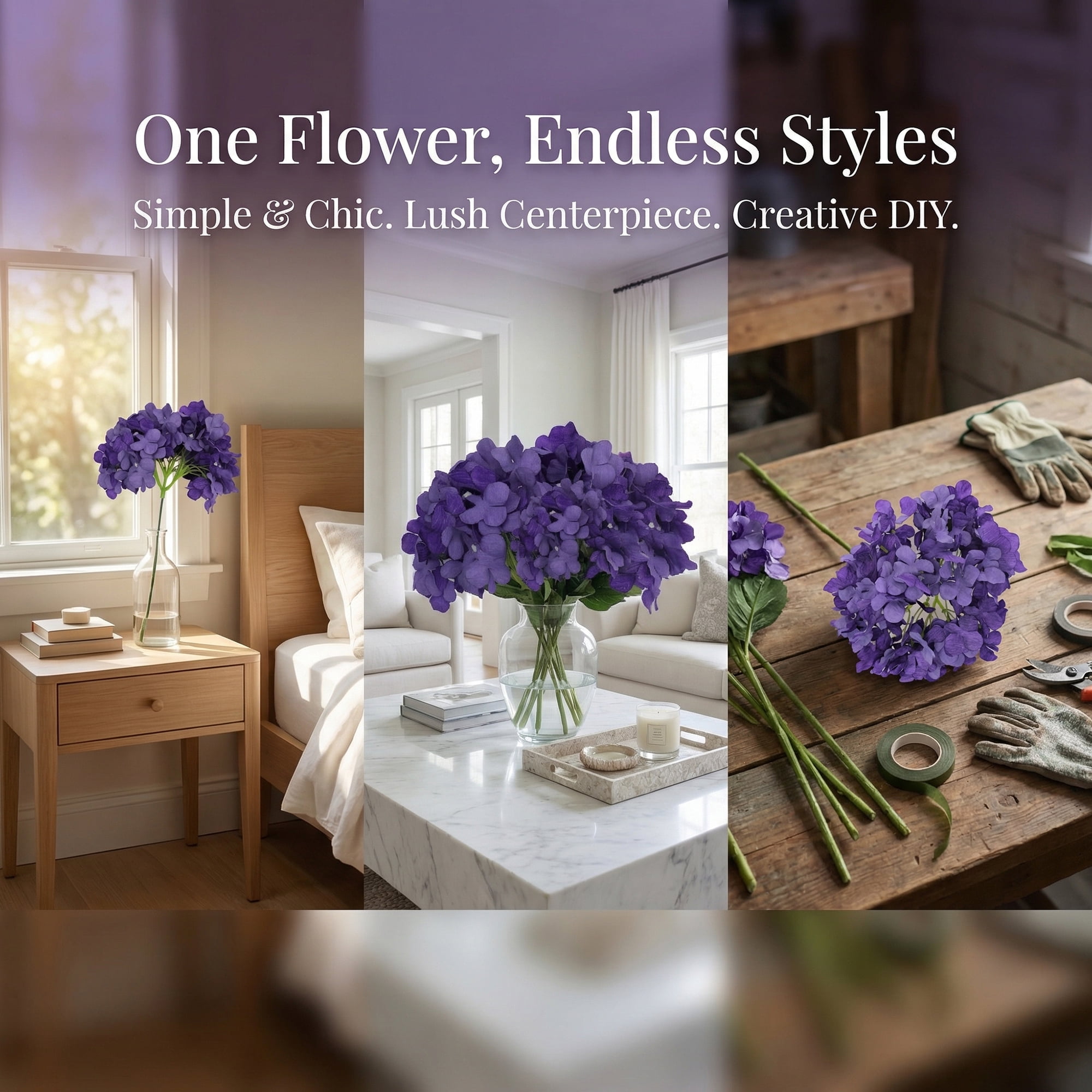 Unique Bargains Artificial Hydrangea Flowers Silk Bouquet Dark Purple 17.3inch