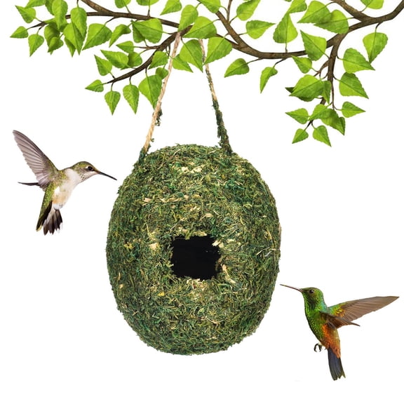 Penmahua Outdoor Hanging Bird House Nest For Garden Chickadee Sparrow Handwoven Fiber Natural Wood Material Shelter 4.7X4.7X5.5 Inches