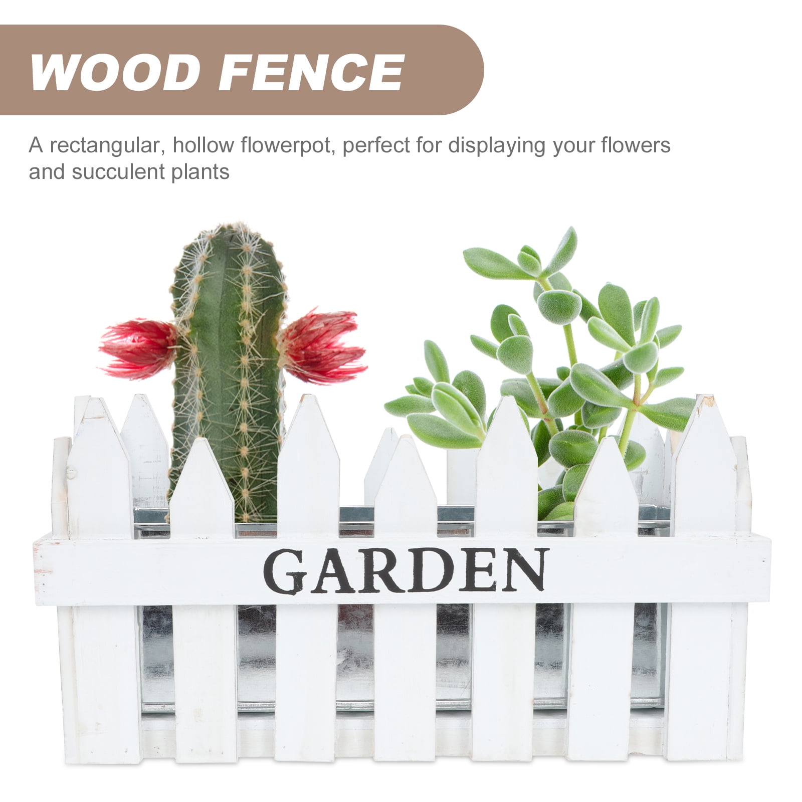 Picket Fence Flower Pot Wooden Fence Planter Rustic Flower Pot 35x18cm White