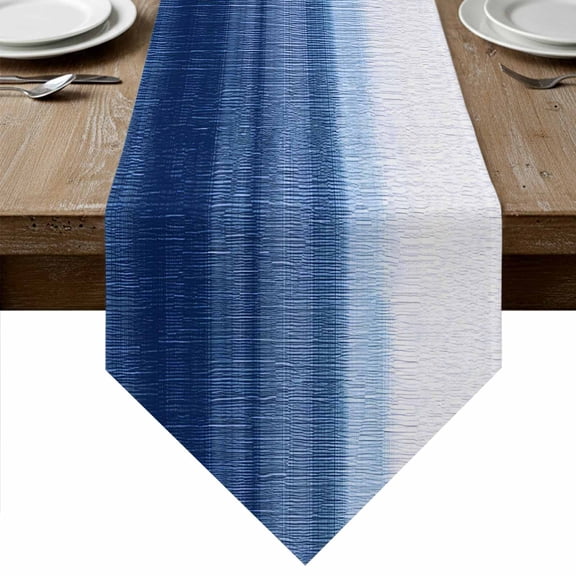 Navy Blue Ombre Table Runner Linen Burlap Table Runner 72 Inches Long Farmhouse Modern Gradient Dresser Scarves for Kitchen Island Coffee Dining Room Party Wedding Banquet Holiday Decoration 14"x72"