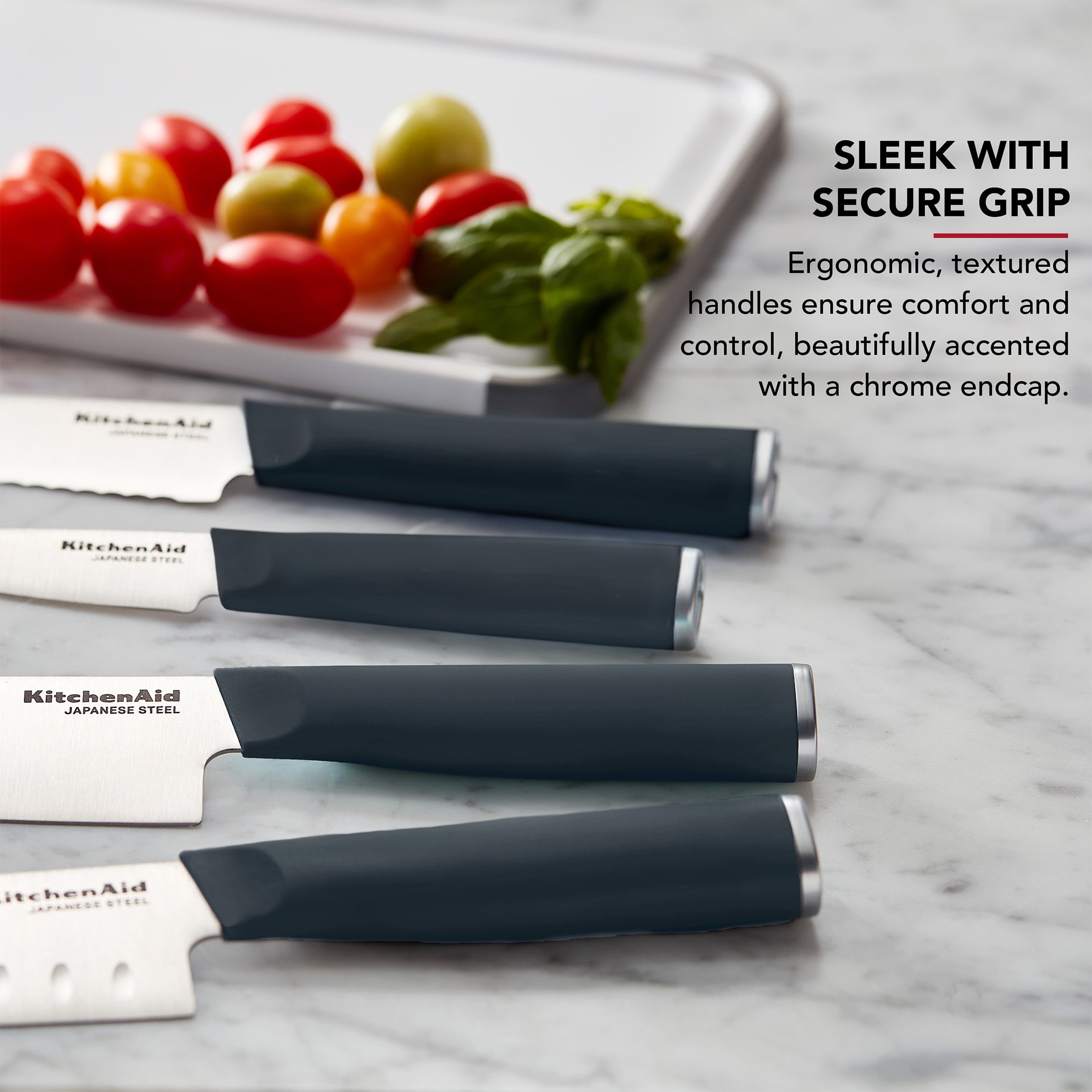 KitchenAid 4-Piece Chef Knife Set with Blade Covers, High-Carbon Japanese Steel, Charcoal Gray