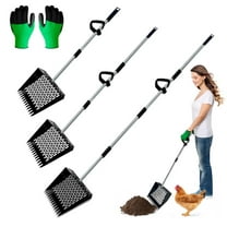 Chicken Poop Scoop & Coop Rake with Gloves – Back-Saving Sand Sifter Shovel, Adjustable Metal Litter Pooper Scooper Long Handle for Chicken Coop Cleaning and Pet Waste
