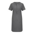 thumbnail image 3 of Ruyang Womens Cotton Linen Dress Short Sleeve Casual Solid Color V-Neck Dress Summer Women's T-Shirt Dress Beach Sundress With Pockets, 3 of 9