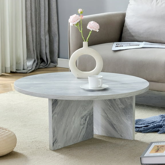 31.5" Round Coffee Table White Finish Scratch-Resistant Surface Modern Minimalist Nordic Design Compact Coffee Side Table for Living Room Bedroom Office Balcony
