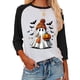 thumbnail image 2 of Camiseta de manga tres cuartos con estampado de feliz Halloween para mujer, blusa informal de cuello redondo, camisetas de fantasma de Halloween, 2 of 5