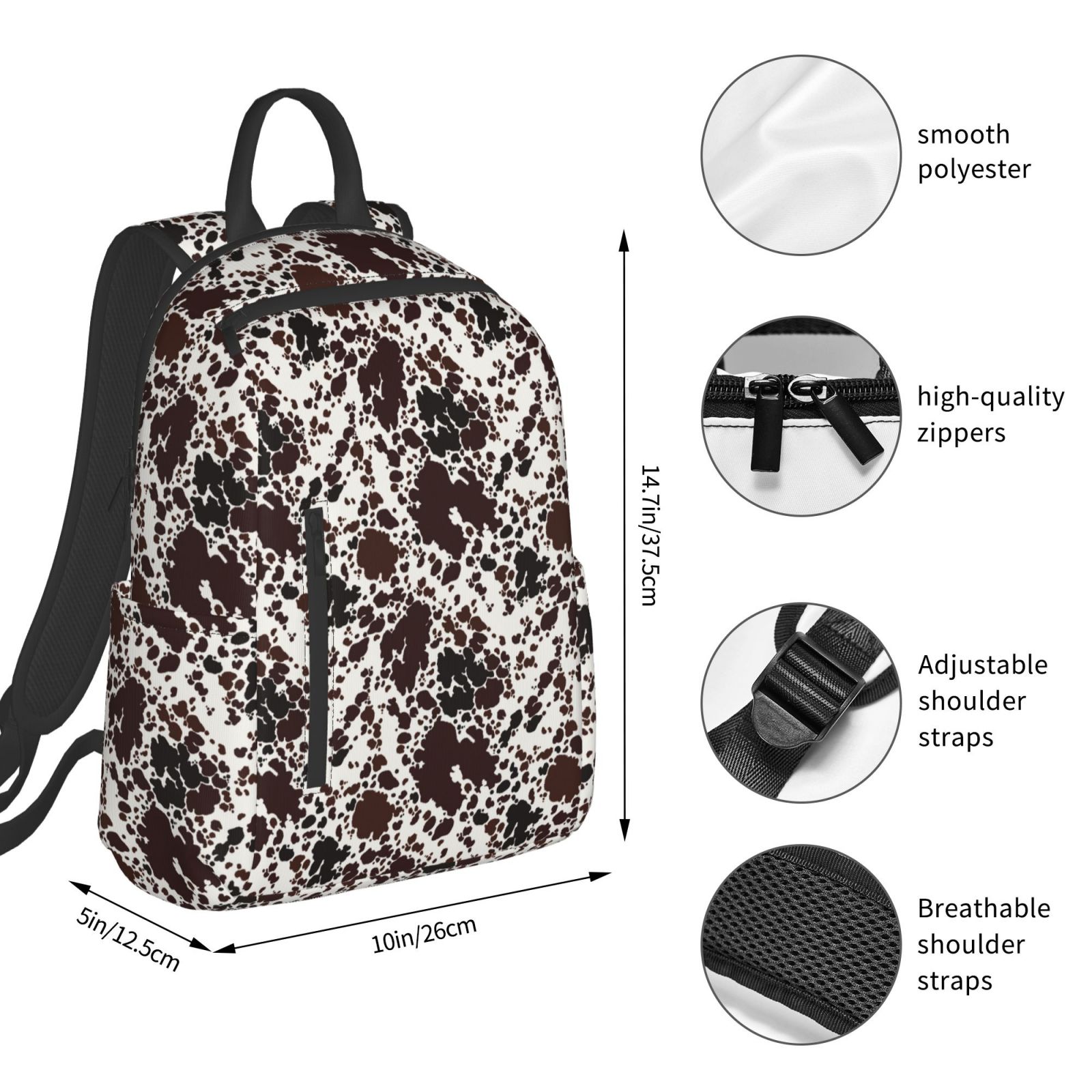 Xecao Cow Skin print Backpack For women men Aesthetic Lightweight Travel Daypack Simple Cute Backpack For Bookbag