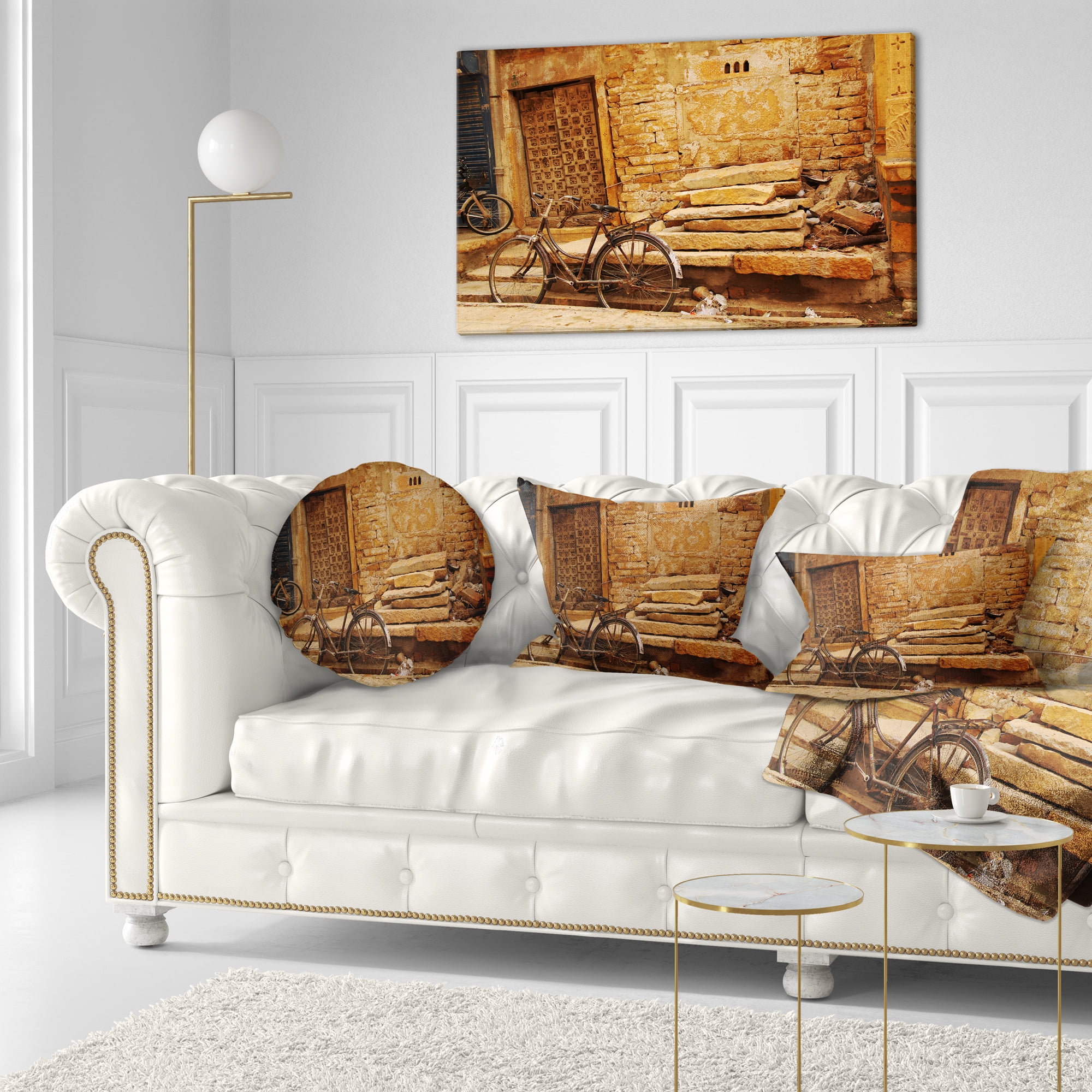 Designart Bicycle against Brown Wall - Landscape Photo Throw Pillow - 12x20