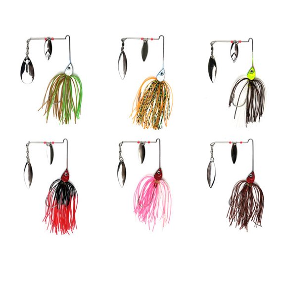 6pcs Metal 14g Jig spinner Wire Bait Bass Pike Fishing Lure Skirts Rubber Metal Sequin Spoon fisheye Head with Rotate Wobb
