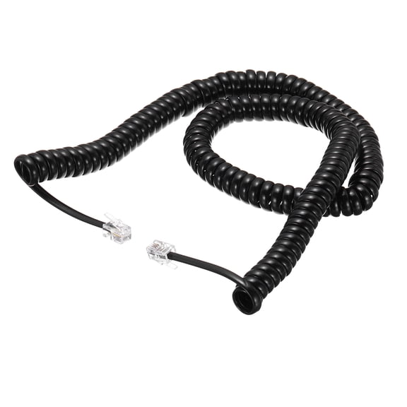 Cable telefónico Uxcell para línea fija 16 pies desenrollado/2.5 pies enrollado RJ9 4P4C, cable de auricular telefónico sin enredos, color negro