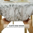 thumbnail image 4 of Tcwhniev Indoor Outdoor Patio Round Fitted Vinyl Tablecloth,Flannel Backing,Elastic Edge,Waterproof Plastic Table Cover,White marble Pattern for 6-Seat Table of 45-56’’ Diameter, 4 of 11